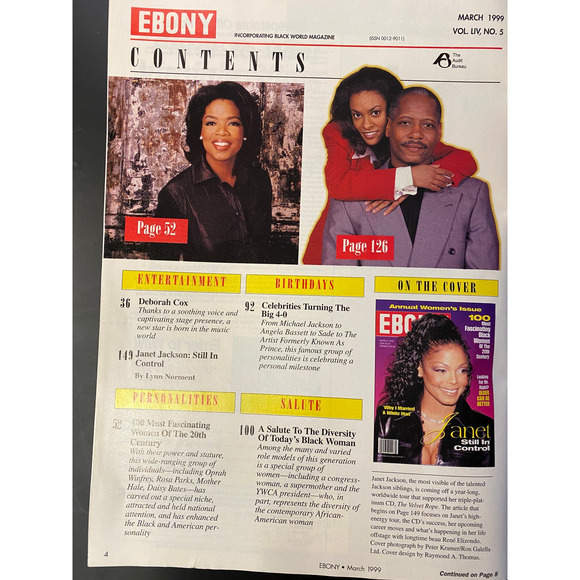 Ebony Magazine, March 1999,  Cover Feature Story with Janet (Jackson). - Picture 2 of 11